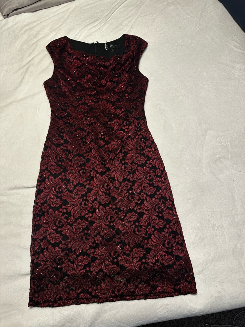 Scarlett Burgundy and Black Lace Midi Dress